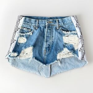 LF Adriana Logo Distressed Denim Mini Jean Skirt Size 27 NWT